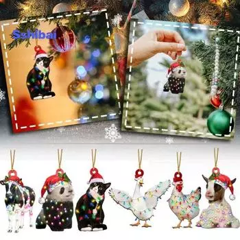 Рождественские подвесные украшения в виде животных Коза Утка Кошка Панда Корова Акриловый многоразовый праздничный декор Рождественская елка Орнамент Подвеска Праздничные принадлежности Подарок Cat