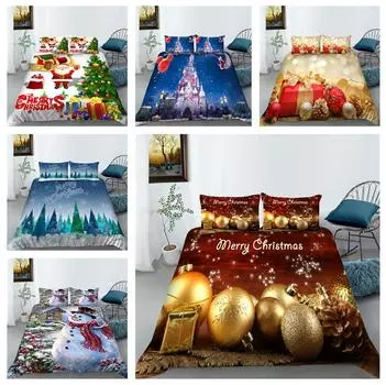 Рождественские постельные принадлежности 3D новогодний пододеяльник наволочка 2/3 шт. двуспальная кровать размера «king-size» домашний текстиль подарок UK Single 135x200cm