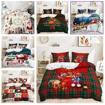 Рождественские постельные принадлежности, новый новогодний комплект пододеяльников и наволочек для спальни, 2/3 шт., двуспальная кровать, полноразмерный комплект пододеяльников с 3D-печатью, подарок Baby 100x135cm