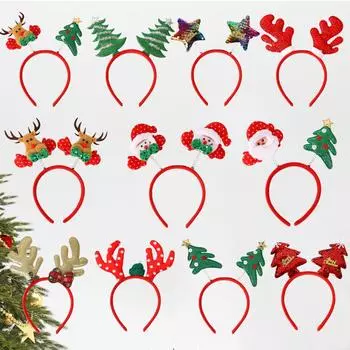 Рождественские повязки на голову Рождественская шапка с рогами Повязка на голову Костюмы Аксессуар обруч для волос Рождественская елка Повязка для волос Стиль для рождественской вечеринки Украшение Косплей Польза 01
