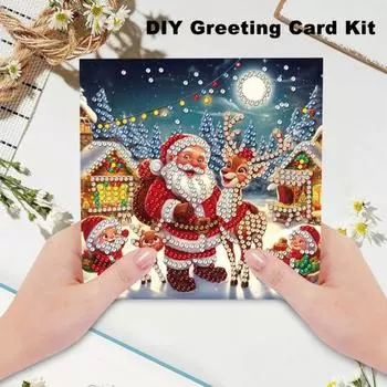 Рождественские поздравительные открытки DIY Искусственная алмазная живопись Поздравительные открытки Набор для взрослых Детей Акриловые алмазные открытки Набор для творчества Подарок для семьи и друзей 1 Set
