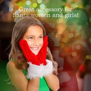 Рождественские праздничные перчатки, красные меховые перчатки, белые пушистые манжеты, бархатный аксессуар для рождественского костюма