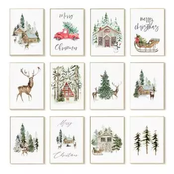 Рождественские праздничные украшения, деревенский дом, лесной олень, лесные постеры и принты, зимняя настенная живопись на холсте, Рождественский декор 21X30cm No Frame