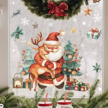 Рождественские праздничные украшения Санта-Клаус Лось Витрина Домашнее украшение Декоративные наклейки на окна 30*60CM/fun-b63
