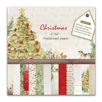 Рождественские принадлежности для изготовления открыток Бумажный блокнот 6x6 дюймов Ассорти из узоров Декупаж Односторонний Винтаж Скрапбукинг Украшения своими руками