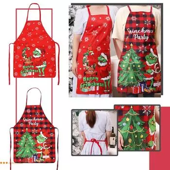 Рождественские принадлежности, льняной цветной рисунок, фартук Grin-ch, ресторан, кухня, праздничная атмосфера, макет, реквизит One Size