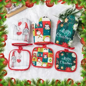 рождественские противоожоговые рукавицы для микроволновой печи, утепленные бытовые кухонные перчатки для микроволновой печи для выпечки, приготовления печенья, жареной курицы Red Plaid