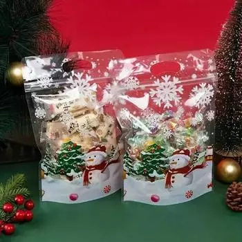 Рождественские прозрачные пакеты для печенья Узор снеговика и снежинки Упаковочные пакеты для печенья и конфет Рождественские подарочные пакеты
