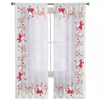 Рождественские прозрачные шторы с изображением лося, рождественские украшения для домашнего окна, тюлевые шторы для гостиной, спальни, кухни