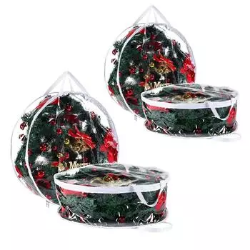 Рождественские прозрачные сумки для хранения венков Контейнер для хранения рождественских венков Сумки для венков с двойными молниями и ручками S