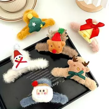 Рождественские пушистые елочные украшения для волос, заколки, шпильки, носки, колокольчики, снеговики, аксессуары для прически