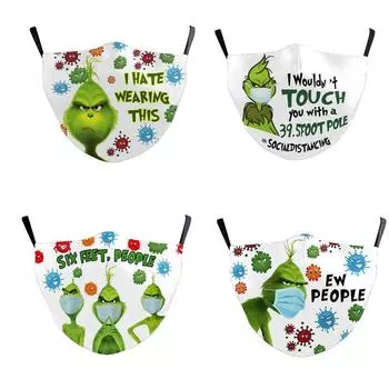 Рождественские пылезащитные, моющиеся, дышащие маски для детей и взрослых One Size