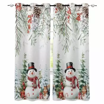 Рождественские ягоды сосна снеговик дерево белка затемняющие шторы для гостиной спальни оконные шторы шторы W135 x H60cm