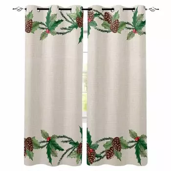 Рождественские растения ягоды шишка акварель затемняющие шторы для гостиной спальня оконные шторы жалюзи занавески W135 x H60cm