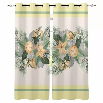 Рождественские растения Сосновые иголки Шары-фонарики Звезды Затемняющие шторы для гостиной Спальня Оконные шторы Жалюзи Шторы W135 x H60cm