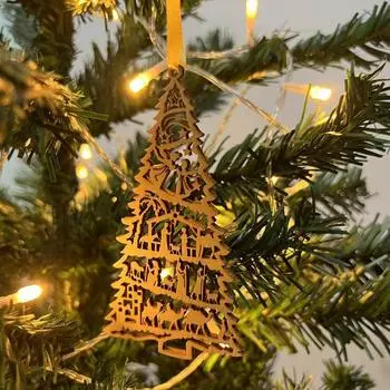 Рождественские рождественские украшения Подвесная рождественская елка Подвесное украшение для рождественской елки Деревянное религиозное украшение жёлтый