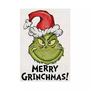 Рождественские садовые флаги Праздничные украшения для вечеринок Дворовые флаги Зеленые призраки Льняные двухсторонние садовые флаги One Size белый