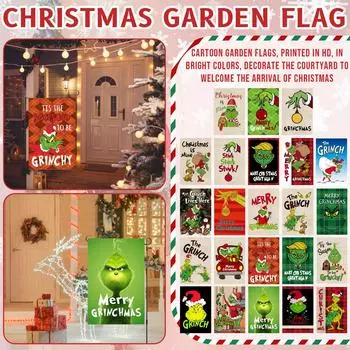 Рождественские садовые флаги Праздничные украшения для вечеринок Дворовые флаги Зеленые призраки Льняные двухсторонние садовые флаги One Size