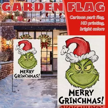Рождественские садовые флаги Праздничные украшения для вечеринок Дворовые флаги Зеленые призраки Льняные двухсторонние садовые флаги One Size белый