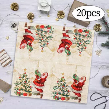 Рождественские салфетки коктейль одноразовые сервировочные принадлежности бумажные полотенца для рук декоративные обеденные
