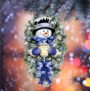 Рождественские самоклеящиеся наклейки на стену из ПВХ: Украшение окон в виде сосновых веток и снеговика 20*30cm