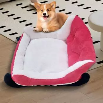 Рождественские сани для кошек, кровать для красных саней Санты, кровать для домашних животных, искусственный мех, плюш