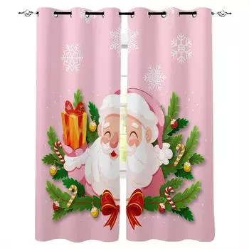 Рождественские Санта-Клаус, сосновые иголки, розовые плотные шторы для детей, домашний декор, спальня, гостиная, высокие затемняющие оконные шторы W135 x H60cm