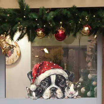 Рождественские щенки и мыши, подглядывающие за украшениями для окон, стеклянными окнами 20*28CM/fun-f267 UV