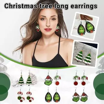 Рождественские серьги Длинные серьги в виде деревянной елки One Size