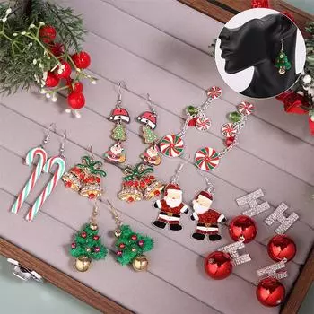 Рождественские серьги для женщин Милые серьги-подвески в виде колокольчиков Санта-Клауса с изображением лося, праздничные украшения на год