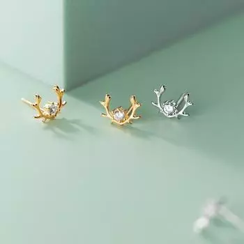 Рождественские серьги-гвоздики с оленями Простые серьги Ins Wind с маленькими рогами Циркония Студенческие серьги золотой