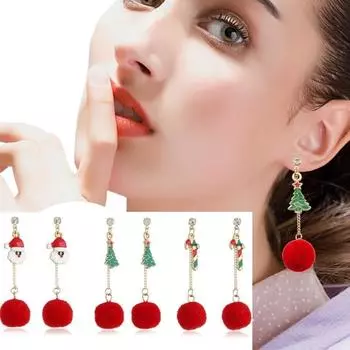 Рождественские серьги, милый шарик для волос, Санта-Клаус, Рождественская елка, серьги-подвески с кисточками Santa Claus