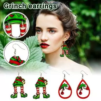 Рождественские серьги Носки Колокольчики Зеленые акриловые серьги Ювелирные изделия One Size красный