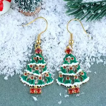 Рождественские серьги-подвески для женщин, изысканные серьги из красного циркония, роскошные аксессуары для ушей, модные праздничные украшения золотой