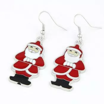 Рождественские серьги-солдаты Санта-Клауса, крючки для ушей, шляпа, снежок, металлические мини-маленькие серьги красный