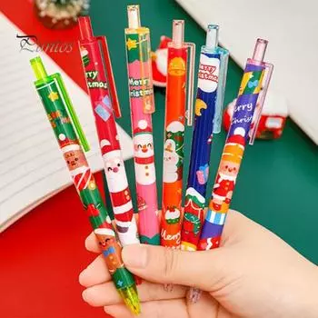 Рождественские шариковые ручки с изысканным узором, яркие цвета, плавное письмо, ультратонкие гелевые ручки с черными чернилами 6pcs