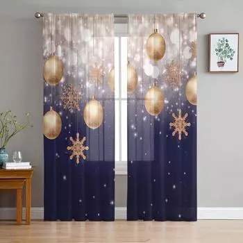Рождественские шары на белом фоне, прозрачные шторы для гостиной, спальни, шифоновые тюлевые шторы для рождественских штор 135W x 114H(cm)