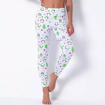 Рождественские шелковистые брюки с высокой талией и высокими бедрами, эластичные спортивные брюки для йоги, бега и фитнеса, женские S