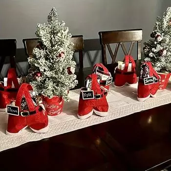 Рождественские штаны Санты Подарки Мешки для конфет Праздничные пакеты для закусок Украшение стола для рождественской вечеринки 21x14.5cm красный