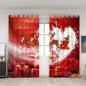 Рождественские шторы на окна, напечатанные на 3D-принтере, набор из 2 панелей для спальни и гостиной, любящий подарок 100W160H(CM)40x63in&Hook