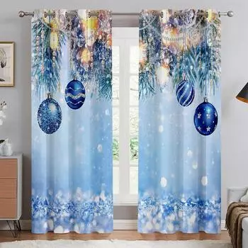 Рождественские шторы с принтом, рождественская елка с изображением лося и снеговика, подходят для гостиной, спальни, ресторана, вечерние украшения, шторы W50xH130(CM)x2PCS&Grommet Top