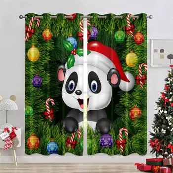 Рождественские шторы с рисунком милой панды подходят для спальни, гостиной, кухни, оконного декора, затемняющие шторы из 2 панелей 50W130H(CM)X2PCS&Grommet Top