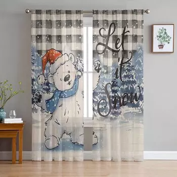 Рождественские шторы со снежинками и медведями для гостиной, спальни, украшения дома, оконные вуали, тюль, занавески, драпировки W135 x H114cm