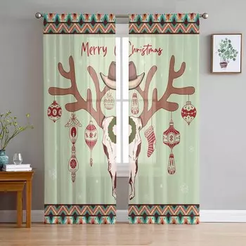 Рождественские шторы в стиле вестерн для гостиной, спальни, украшения дома, оконные вуали, тюль, занавески, драпировки W135 x H114cm
