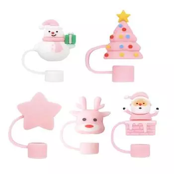 Рождественские силиконовые чехлы для соломинок 10 мм, пыленепроницаемые, симпатичные, 5 шт., набор безопасных и без запаха, многоразовых крышек для большинства бутылок с водой france