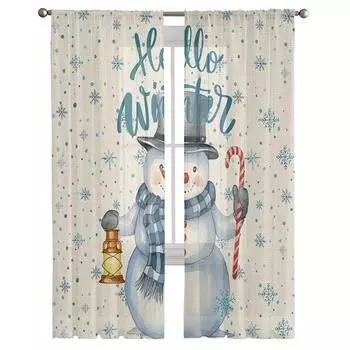 Рождественские снежинки для спальни, прозрачные прозрачные шторы, праздничное украшение, оконная вуаль, тюлевая занавеска 135W x 114H(cm)