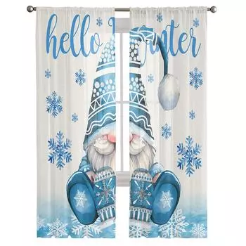 Рождественские снежинки Гостиная Прозрачный Тюль Занавеска на окно Спальня Кухня Декор Вуаль Шторы Шторы 135W x 114H(cm)