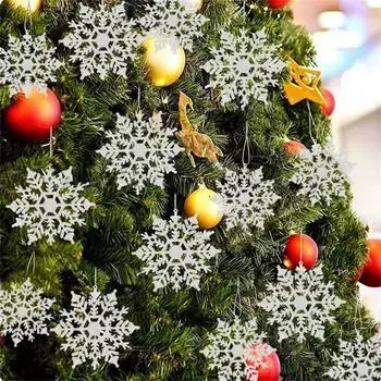 Рождественские снежинки, искусственные пластиковые подвесные украшения, елочные украшения, 6 шт., серебряные блестящие искусственные снежинки ручной работы золотистый