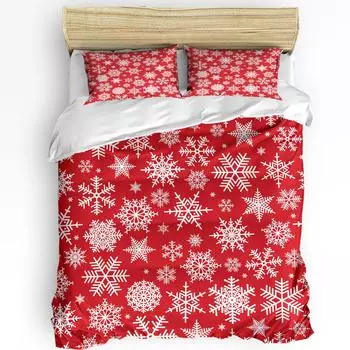 Рождественские снежинки Красный С Новым годом Пододеяльник Постельное белье Комплект постельного белья для дома Пододеяльник Наволочки Спальня Постельное белье Без простыни EU single(135x200cm)