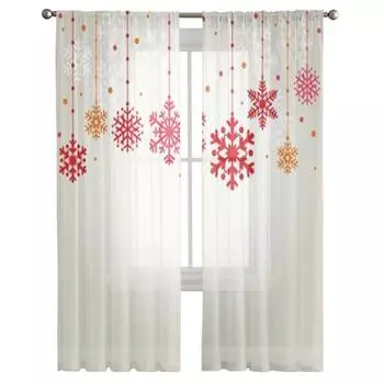 Рождественские снежинки Тюлевая занавеска для гостиной, спальни, кухни, украшение, оконная вуаль, Тюлевая занавеска 135W x 114H(cm)